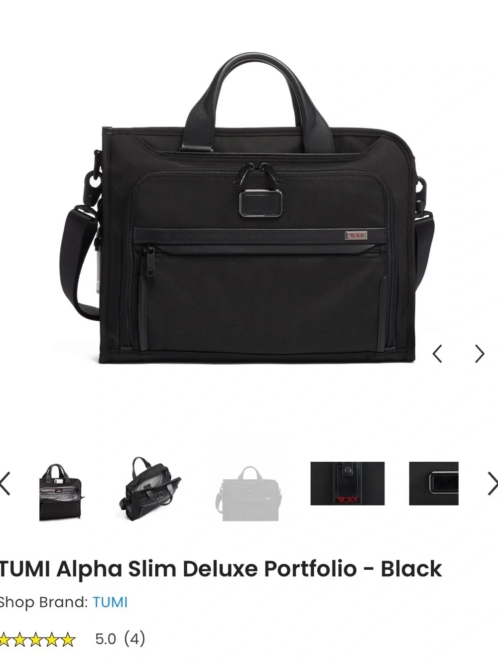 Tumi Black Nylon Laptop Briefcase with Adjustable Strap